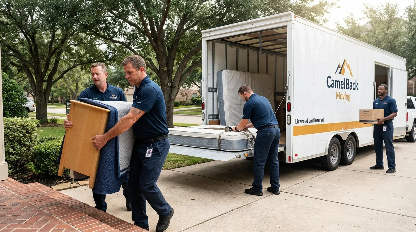 Crew loading residential truck for cross-state move from Churchville, NY