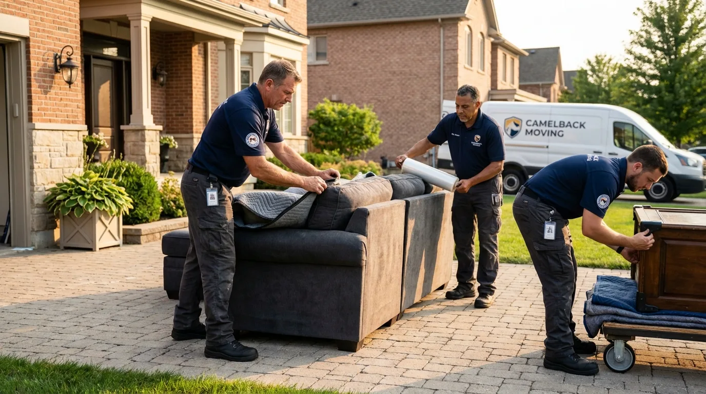 Large estate moving crew wrapping furniture in Churchville, NY