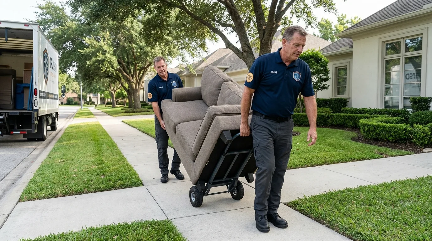Local residential moving crew loading furniture in Churchville, NY